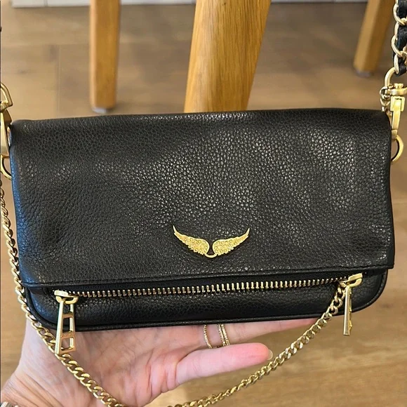 Zadig & Voltaire rock nano clutch, Black Crossbody Bag with Gold Accents - Picture 2 of 5